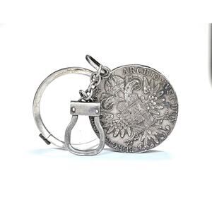 Antique Austrian Coin Magnify Glass Key Chain Silver Chain Clasp Coin...